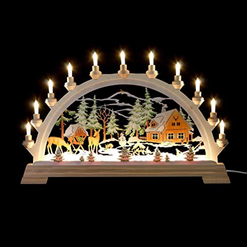 KKPLZZ Wooden LED Candle Bridge Scene, Christmas Santa Wooden Illuminated LED Candle Bridge Ornament Indoor Christmas Decoration Battery Operated