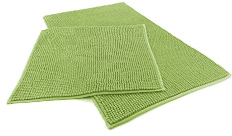 heimtexland ® Badvorleger Chenille Super Flauschig Saugstark Badteppich Badematte Ökotex Typ771 Grün Set 45x50 / 50x80 cm