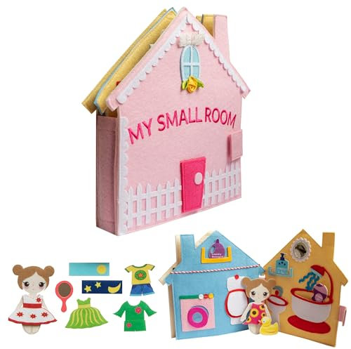 Meqbem® PANTAWORLDS® | Quiet Book | Pädagogisches Sensorisches Stoffbuch | Montessori Spielzeug ab 1 Jahr | Kinderspiel | Busy Book | Busy Board | CE-Zertifikat (Einzelstück, My Small Room)