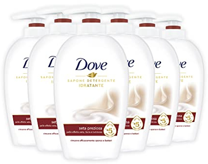 Dove, Sapone Liquido Mani Seta Preziosa, Sapone Detergente Mani Idratante, Rimuove con Efficacia Sporco e Batteri, con +5 Agenti Idratanti, Formula 99% Biodegradabile, 6 pezzi da 250ml