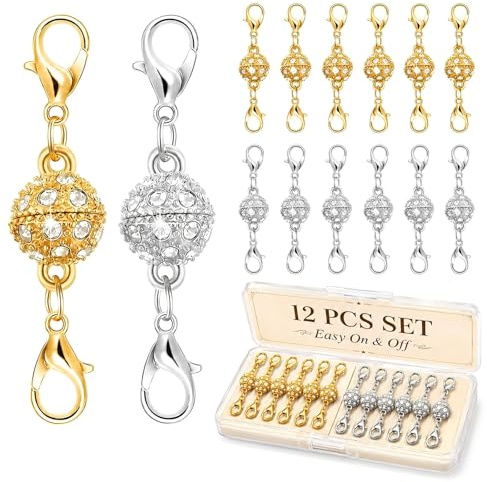 Fermoirs et fermetures magnétiques pour collier avec fermoir mousqueton, extension de bijoux magnétique en or 14 carats et argent pour colliers et bracelets, facile à utiliser pour les fermetures de
