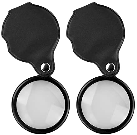 Mini lupa de bolsillo, lupa de bolsillo plegable, lupa de bolsillo plegable de 10 aumentos con cubierta protectora cortical para lectura, manualidades, clase de ciencia, pasatiempos, joyas (2