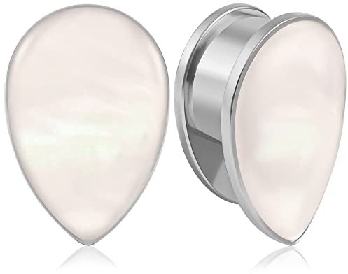 Vankula Ohr Tunnel 1 Paar Flesh Plugs Tropfen Muschel Edelstahl für männer damen Ohrpiercing Gestreckte Schmuck 10mm(00G) Silber