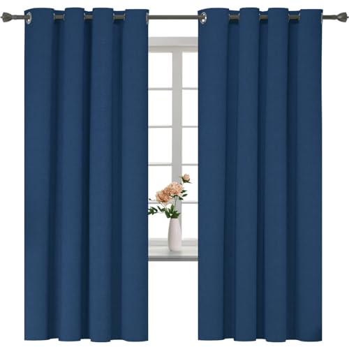 YSTELLAA Tende 100% Oscuranti Per Interni 2 Pezzi, 140×175cm, Effetto Lino, Tende Termiche, Con Anelli, Tenda Termica Isolante Freddo E Caldo, Fonoassorbenti, Moderne, Blu