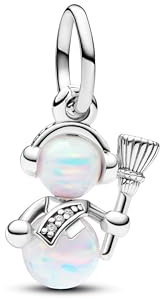 PANDORA Moments Schillernder Schneemann Charm-Anhänger aus Sterling Silber mit künstlichen Opalen, Kompatibel Moments Armbändern, 792981C01
