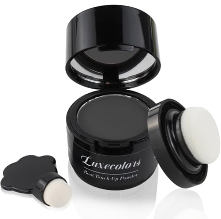 Luxecolors Root Touch Up Hair Color Powder, Gray Hair Coverage Hairline Powder for Women & Men, Instantly Covers Thinning Hair, Bald Spot and Hair Loss, Natural Concealing, Non-Greasy, Black