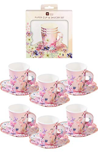 Talking Tables 24 x Pretty Pink Floral Afternoon Teacups & Saucer Set For Mothers Day Truly Scrumptious | Tea Party For Kids Birthday, Baby Shower, Wedding | Hen