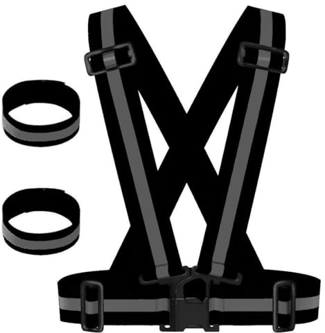 Duoleimi Gilet de sécurité pour vélo - Gilet réfléchissant noir pour femme, homme et enfant et 2 bandes réfléchissantes réglables - Gilet de sécurité haute visibilité et gilet réfléchissant pour la