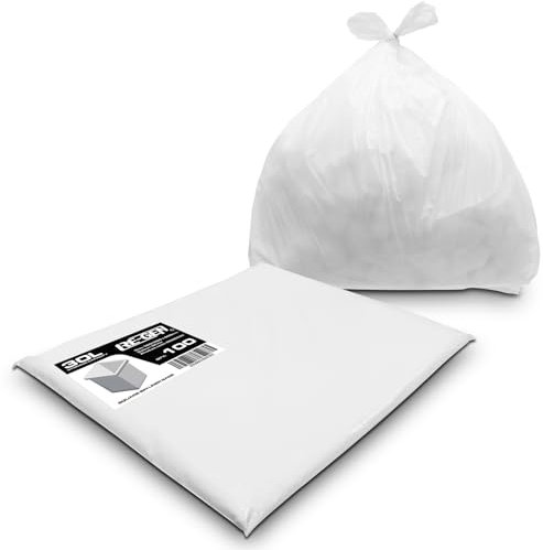 RE-GEN Sacs poubelles carrés de cuisine et de salle de bain de taille moyenne, robustes de 30 L, sacs à ordures blancs (1 paquet, 100 sacs) pour usage quotidien, au bureau et à la maison | Sacs poubel
