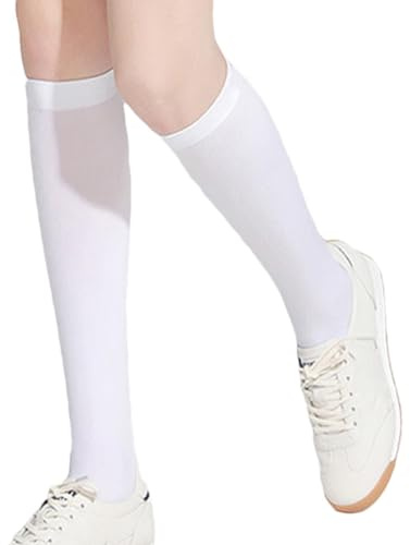 Duroecsain Calzini da golf con protezione solare, in seta di ghiaccio, traspiranti, con protezione solare, UPF50+ , calze sopra il ginocchio, per donne, scuola, sport all'aria aperta, bianco, 53
