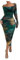 GORGLITTER Women's Square Neck Tie Dye Midi Dress Long Sleeve Ruched Bodycon Evening Prom Dresses Green Multi L