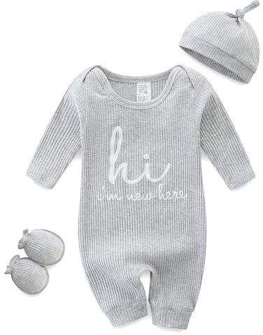 KIDDLETOWN Pyjamas baby, baby sovsparkdräkt 3-pack, baby Pyjam med hatt och handskar, babypyjamas bomull, pyjamas långärmad sparkdräkt 0–3 månader, sovoverall baby för flickor och pojkar