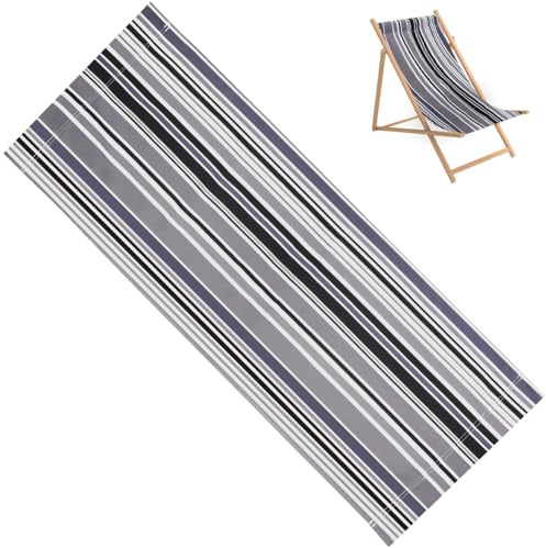 GORGECRAFT Strandstol kanvas 113 x 43 cm grå svartvita ränder ersättnings solstolar tyg tyg hopvikbar lounge stolskydd kanvas för solbad, trädgård, innergård, uteplats, utomhus