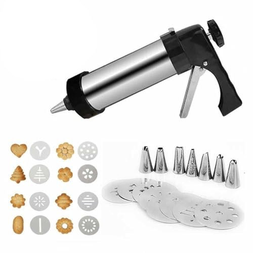 Jeringa Para Pastelería De Acero Inoxidable Stainless Steel Cookie Press Kit For DIY Biscuit Cookie Making And Cake Icing Decorating Para Tartas, Pasteles