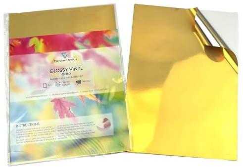 Evergreen Goods A4 100 Sheets Glossy Gold Vinyl Sticker Label | Waterproof, Printable | Self Adhesive, Compatible with Cricut & Silhouette