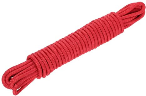 sourcing map Polypropylene Rope Braid Cord 15M/49ft 1/2 12mm Red for Indoor Outdoor Camping Clothes Line
