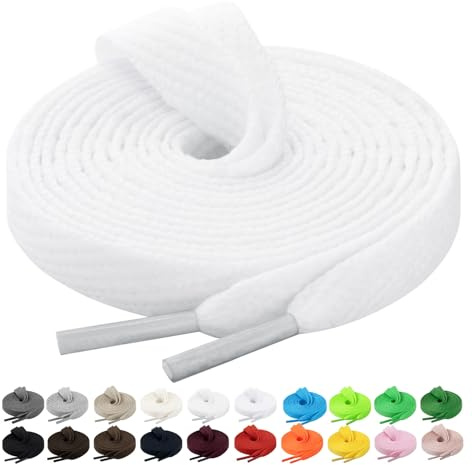 Handshop 2 Pairs 10 mm Twill Flat Shoelaces, White, 114 cm