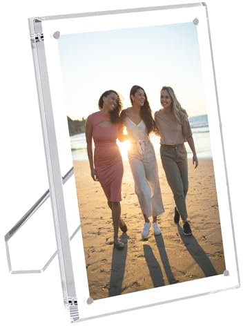 5x7 inch (13x18 cm) Acrylic Picture Frame, Magnetic Acrylic Photo Frames with Stand for Tabletop Display Horizontally or Vertically, Clear Floating Frame for Home Office Decor (1 Pack)