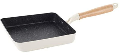 Prettiee Sartén para Tortillas con Mango de Madera, 18 x 13 cm, Color Rosa y Blanco.