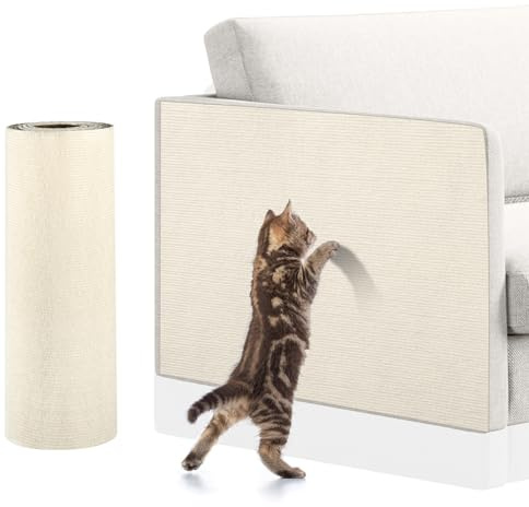 Adiwo Tappeto Tiragraffi Gatti, 40 * 200cm Tappetino Tiragraffi per Gatti Autoadesivo, Proteggi Divano Gatti Graff, per Parete e Angolo, Protegge Tappeti e Divani(Beige)