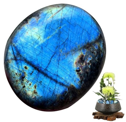 Blue Moonstone - Cristales de piedras de luna, Palm Blue Crystal | Decorative Moonstone | Piedra de bolsillo pulido para regalos navideños, manualidades, colección de piedra de para hacer