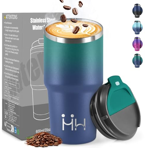 HoneyHolly Termo Cafe 600 ML, Reutilizables, Vaso Termico Cafe Antigoteo para Coche, Acero Inoxidable 304, Taza Termica Para Llevar, Termo Café Hermético para Café Frío y Caliente, Leche y Té