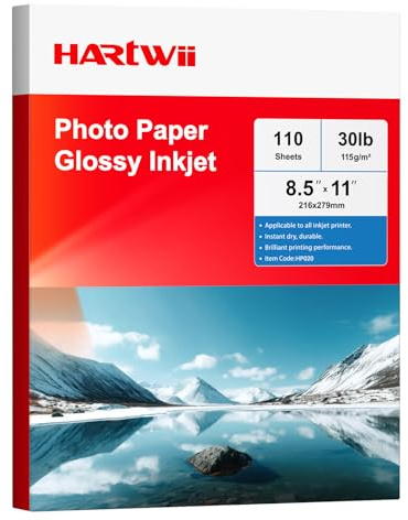 HARTWII Thin Glossy Inkjet Paper 8.5x11 Inches, 110 Sheets brochure paper, 115gsm Photo Paper for Inkjet Printer with Dye Ink for Custom Chip Bag Party Favors