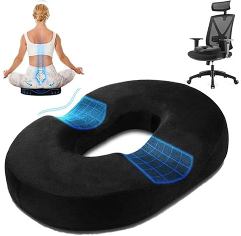 BRAVECOW Donut sittdyna, ortopedisk hemorrojder sittdyna, ringkudde ergonomisk, sittringskudde av minnesskum, sittkudde med hål, lindrar effektivt smärtor i svanskotan, för kontor, hem
