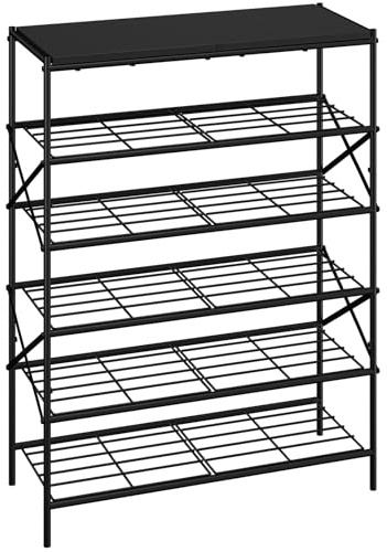 IBUYKE 6 Tier Shoe Storage Rack with Shelf, Large Capacity Metal Shoe Storage Organizer for 24 Pairs of Shoes, for Entryway Hallway Closet Garage, Black TXJ016B