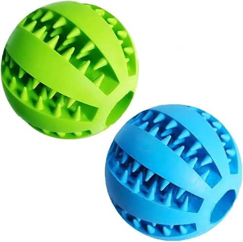 Interactive Dog Ball Toy, TPR Rubber Dental Cleaning Treat Dispenser, Aqua Blue and Green, Pack of 2