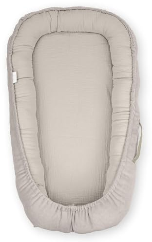 Cocon pour nouveau-né Beige – Nid bébé doux en coton & velours, hypoallergénique, lounger portable 0–8 mois, confort & bien-être au quotidien, fabriqué en Europe
