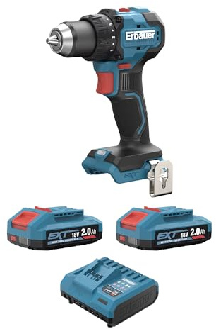 Erbauer Perceuse Visseuse Sans Fil, Brushless,18V | Avec Batteries 2x2Ah, Moteur brushless V2 puissant, couple 75 Nm et mandrin 13 mm, ERI1096DDH
