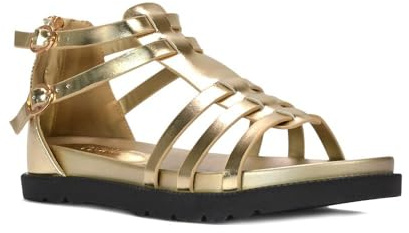 ESSEX GLAM Women's Gladiator Sandals Ladies Faux Leather Flatform Caged Straps Casual Summer Walking Chunky Sole Shoes Size 3-8
