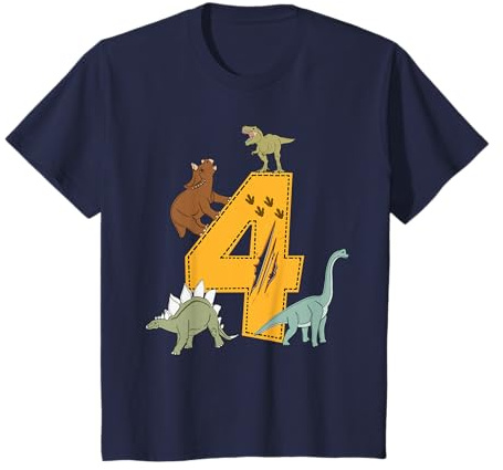 Kids 4th Birthday T-Shirt Boys Dino, Dinosaurs T-Shirt