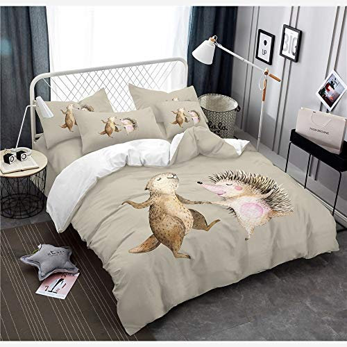 REALIN Bettwäsche Igel Bettbezüge Set 3DDer Tierigel Und Der Maulwurf Tierkinder Und Mädchen Muster Bettbezüge/Kissenbezüge/Bettlaken,Geschenk Für Kinder,Kleinkinder,Jungen,Mädchen