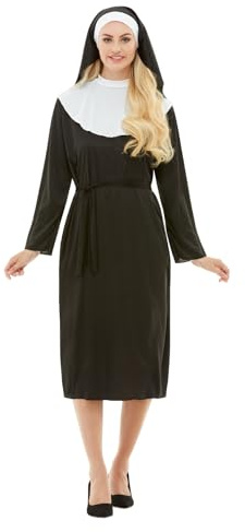 Funidelia Disfraz Clásico de Monja para Mujer con túnica y cofia, Traje con Hábito Negro para Adulto - Carnaval, Halloween y Fiestas Temáticas - Talla L