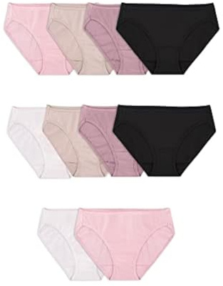 Fruit of the Loom Biancheria Intima Bikini Panty Multipack Stile, Cotone-Confezione da 10-Neutrali Assortiti, L Donna