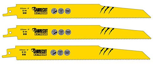 3 lames de scie sabre SabreCut SCRS1110DF_3 225 mm 6 TPI S1110DF pour coupe rapide du bois et du métal compatibles avec Bosch Dewalt Makita et bien d'autres