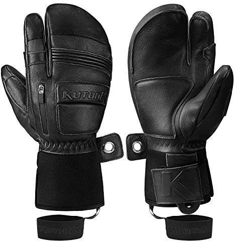 KUTOOK Guantes Esquí Impermeable Hombre Mujer Guantes Piel De Cabra Snowboard Invierno Nieve 3M Thinsulate y Acolchado De EVA(Negro,M)