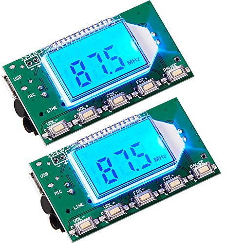 2 Pieces Digital FM Transmitter Module Stereo FM Transmitter DSP PLL 76.0-108.0MHz Stereo Frequency Modulation with LCD Display Line/USB/Mic Input, DC 3.0V - 5.0V