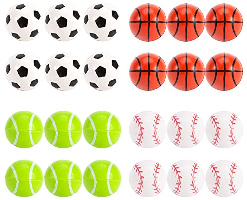 Pllieay 24pcs 4 Styles Bouncy Balls, Sports Rubber Balls for Kids Play Party Favors(27mm)