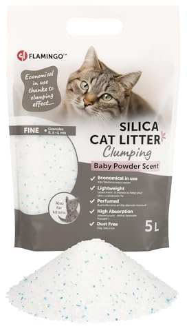 Flamingo Litière pour Chats - Parfum Talc pour bébé - 5L pour 6 SEMAINES - Origine Canada - neutralisent les odeurs désagréables - douce pour les pattes -aussi pour les chatons