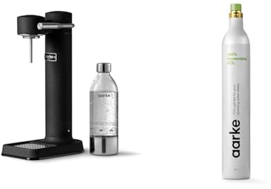 Aarke Carbonator 3, Kolsyremaskin i Rostfritt Stål med BPA-fri Flaska (800ml), Mattsvart & Aarke 60L CO2-cylinder för Kolsyremaskiner, 100% Förnybar Gas