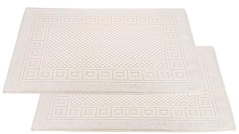 Carenesse Badvorleger 2er Set 50 x 70 cm Natur I 100% ungebleichte & ungefärbte natürliche Baumwolle Öko-Tex 100 I Saugstarke Badematte I Badematten Set mit Waffelmuster I Duschvorleger