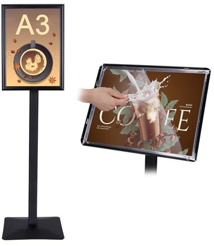 RayLove Infoständer DIN A3,Stahl-Schildhalter,Schwarz PREMIUM Design Informationsständer (1.25 m), Hoch-/Querformat, Zeichenrahmen für Hochzeits Geschäftsereignisanzeige