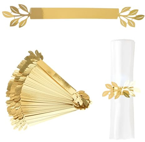 URROMA Serviettenringe, 50 Stück Reflektierende Goldene Blätter Klassische Serviettenringhalter Set für Essen Hochzeit Party Tisch Einstellungen Dekorationen