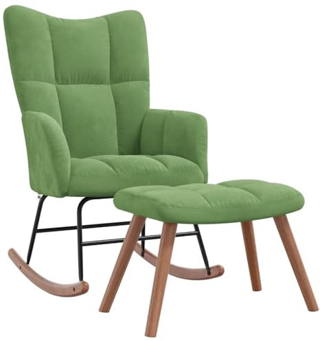 vidaXL Schaukelstuhl mit Hocker, Sessel Schwingstuhl mit Armlehne, Schaukelsessel Relaxstuhl Wohnzimmer, Relaxsessel Schwingsessel, Hellgrün Samt