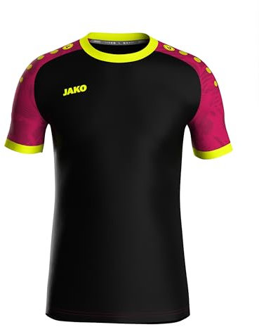 JAKO Iconic Trikot Kinder Schwarz, Pink, Neongelb, Gr. 140 - Nachhaltiges Sport Shirt Kurzarm aus 100% recyceltem Polyester, Feuchtigkeitstransportierend