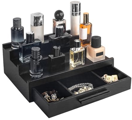 Cokritsm Organizzatore di Colonia per Uomo e Donna, 3 ripiani rimovibili con cassetto organizer per camera da letto, Nero Organizzatore per Portaprofumi (Medium)