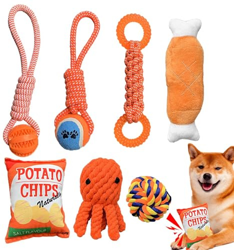 Set di giocattoli per cuccioli, giocattoli da masticare in corda resistente per cuccioli, multifunzionale, colorato, per la pulizia dei denti